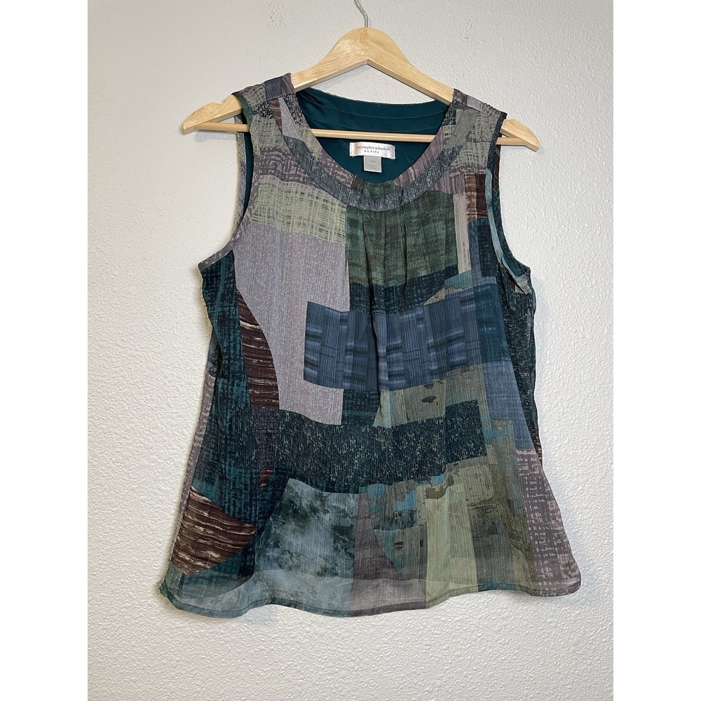Christopher & Banks Top Women's Petite‎ Medium Sleeveless Patchwork Print Blouse